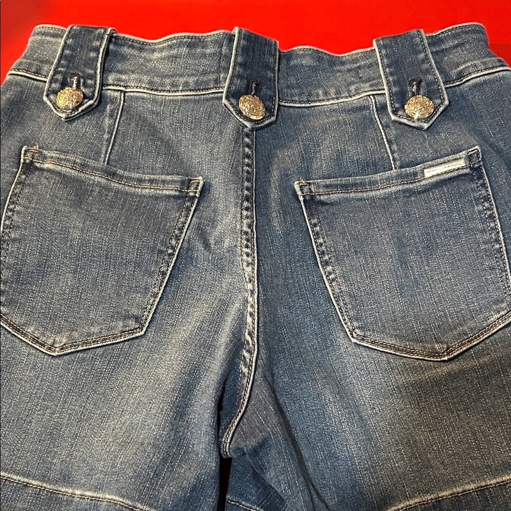 White House Black Market Blue Jean Shorts with Silver Button Accents - Picture 4 of 5